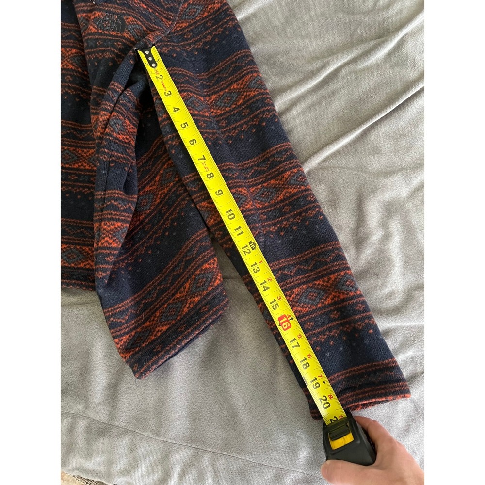 The North Face Mens Fair Isle Fleece Quarter Zip Pullover Orange Navy Blue M - Picture 8 of 11
